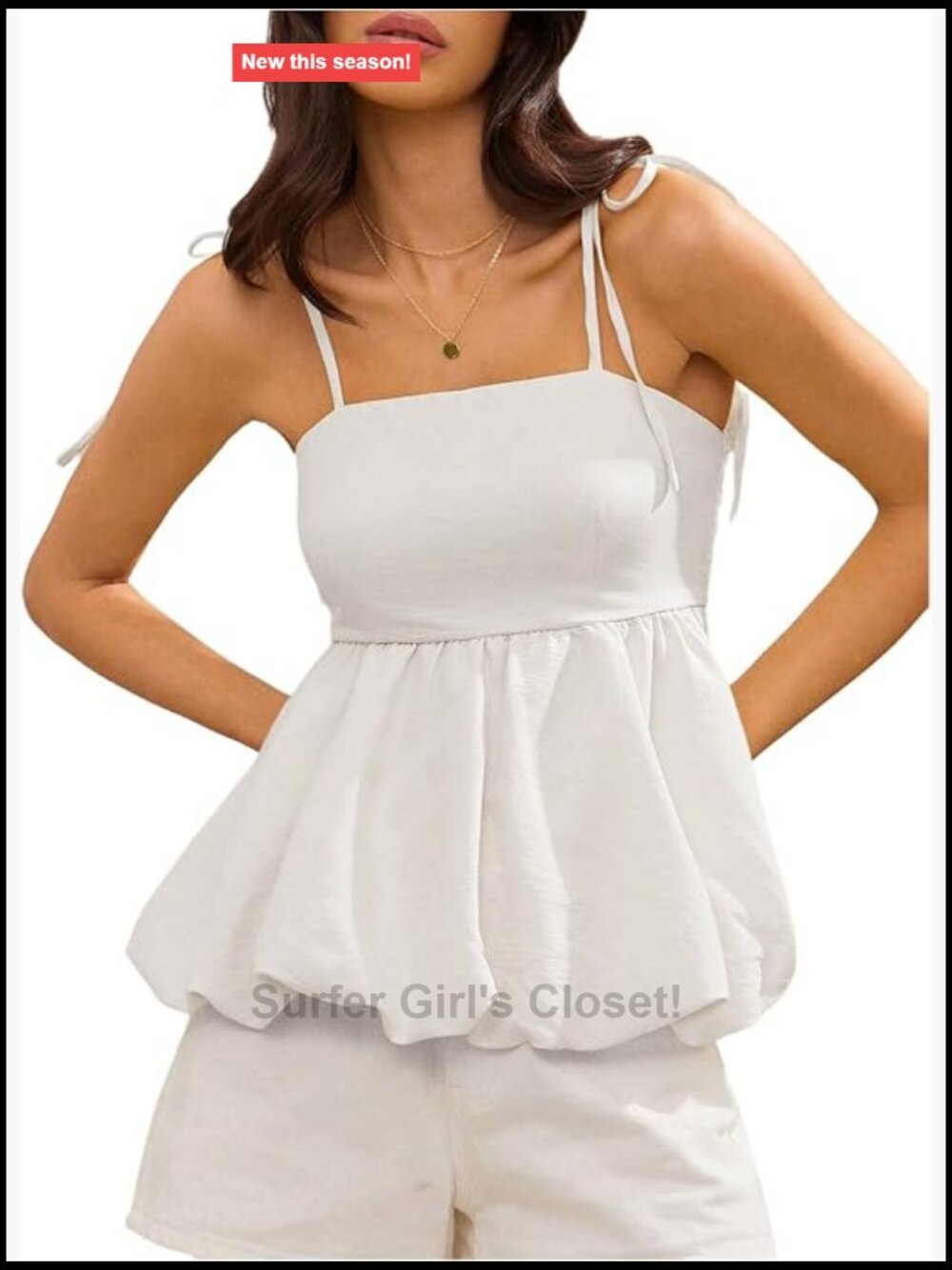 Floerns Women's Bubble Hem Cami Tank Top Tie Shoulder Ruffle Sleeveless Y2K